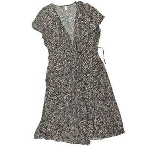 Old Navy Wrap Dress Women Large Multicolor Leopard Print Surplice Neck Drawsting